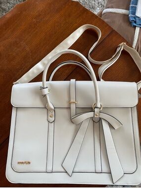 Cream Bow Accent Mosiso Laptop Satchel Bag